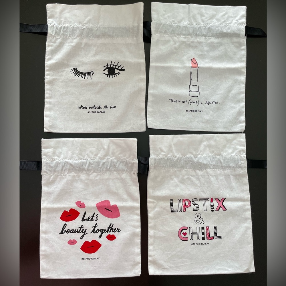 Sephora White Cosmetic 4-Bag Set with Fun Graphics